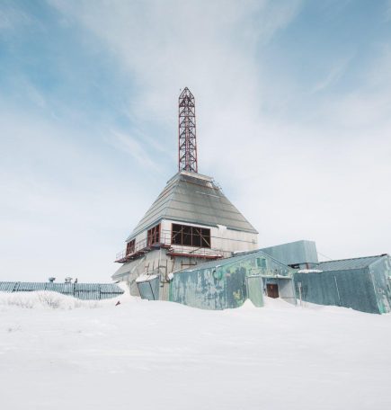 Old rocket research range site, covered in snow at Churchill Northern Studies Centre.